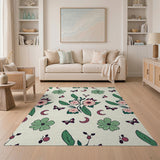 Whimsical Green Pink Floral Rug with Butterflies Moons