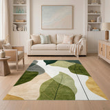 Green Abstract Leaf Washable Area Rug