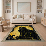 Mystical Black Cat Golden Moon Area Rug