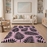 Pink Black Palm Leaf Area Rug