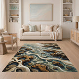 Coastal Eroded Rocks and Teal Waves Area Rug