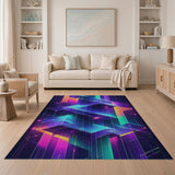 ODIKA Cyberpunk Geometric Neon Washable Rug - Low Pile, Non-Slip & Pet Friendly Area Rug