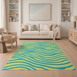 Sunny Yellow with Vibrant Blue Waves Area Rug