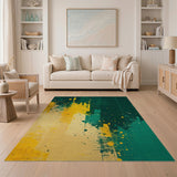 Vibrant Green Yellow Splatter Abstract Area Rug
