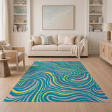 Vibrant Teal Pink Wavy Abstract Area Rug