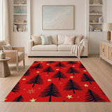 Festive Black Pine Trees on Red Christmas Rug