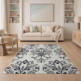 Ornate Black Floral Damask Area Rug