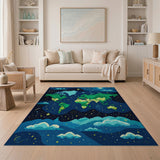 Starry Night Pixel World Map Area Rug