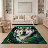 Majestic Gray Wolf in Lush Forest Area Rug