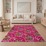 Vibrant Pink Floral Swirl Area Rug