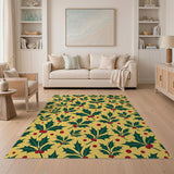 Festive Holly Leaves Berries Area Rug