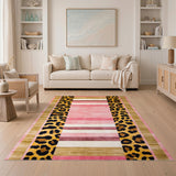 Pink Leopard Border Striped Area Rug