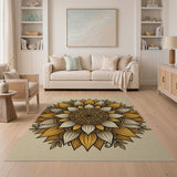 Ornate Golden Sunflower Mandala Area Rug