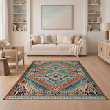 Teal Terracotta Diamond Southwestern Area Rug