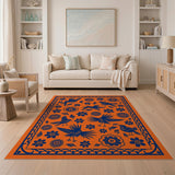 Orange Vibrant Orange Hummingbird Floral Area Rug