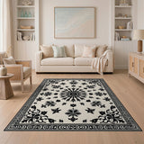 Black and White Intricate Black Floral Persian Area Rug