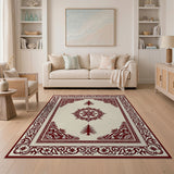 Ivory Traditional Persian Mandala Rug with Red Borders