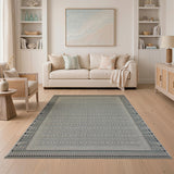 Beige Geometric Grid Area Rug with Border