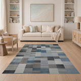 Modern Geometric Patchwork Area Rug in Grey Blue