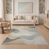 Abstract Wavy Neutral Beige and Neutral Area Rug
