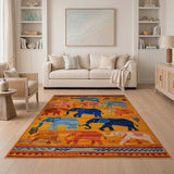 Vibrant Multi-Color Elephant Tribal Area Rug