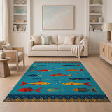 Vibrant Fish Swimming Teal Area Rug