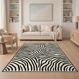 Black White Abstract Wave Black and White Area Rug
