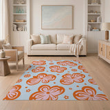 Retro Pink Orange Floral Area Rug