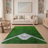 Green Baseball Field Area Rug with Ball