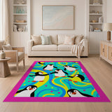 ODIKA Playful Cartoon Penguin Washable Rug - Low Pile Non-Slip Kids Area Carpet