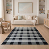 Black White Gingham Check Rustic Farmhouse Area Rug
