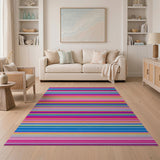 Vibrant Multicolor Striped Washable Area Rug - Low Pile & Non-Slip