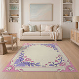 Ornate Pink Floral Frame Area Rug