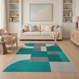Teal Grey Abstract Geometric Area Rug