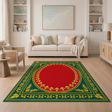 Opulent Green Frame Gold Accents Red Oval Persian Rug