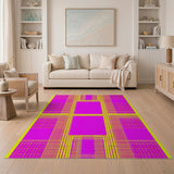 Multi-color and Patterns Vibrant Pink Yellow Geometric Grid Area Rug