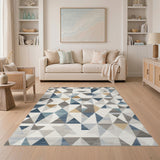 Modern Geometric Blue Teal Triangle Area Rug