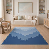Layered Blue Pine Forest Silhouette Area Rug
