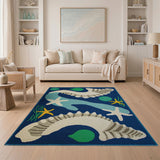 Navy Blue Seashell Starfish Coastal Area Rug
