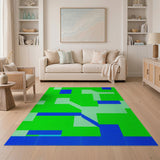 Vibrant Green Blue Geometric Modern Area Rug