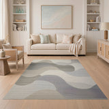 Wavy Abstract Beige Grey Area Rug