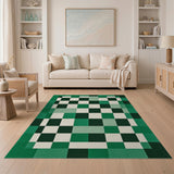 Emerald Green Checkerboard Geometric Area Rug