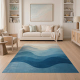 Abstract Area Layered Blue Waves Abstract Area Rug