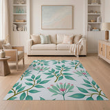 Green Eucalyptus Leaves Pink Blossom Area Rug
