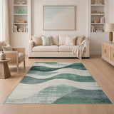 Layered Teal Green Wave Abstract Area Rug