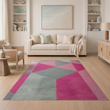 Pink Grey Geometric Triangle Area Rug
