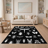 Black White Insect Sketch Area Rug