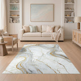 Gold and Silver White Gold Marble Abstract Area Rug