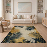 Black Palm Fronds Gold Distressed Vintage Rug