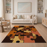 Interlocking Puzzle Brown Tan Geometric Rug